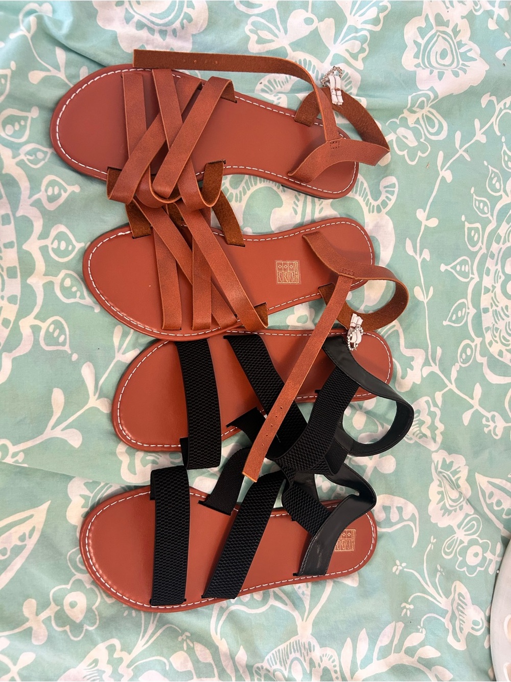 SHEIN Brown and Black Strappy Flat Sandals